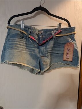 Mudd Light Blue Denim Shorts with Pink Belt Accent